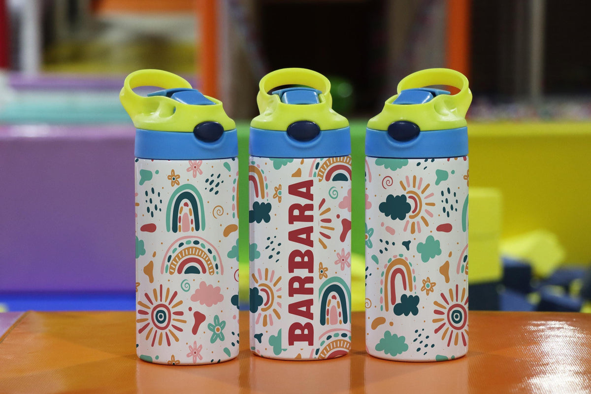 Personalized Rainbow Kids Tumbler, Custom Name, Colorful Hydration Bottle