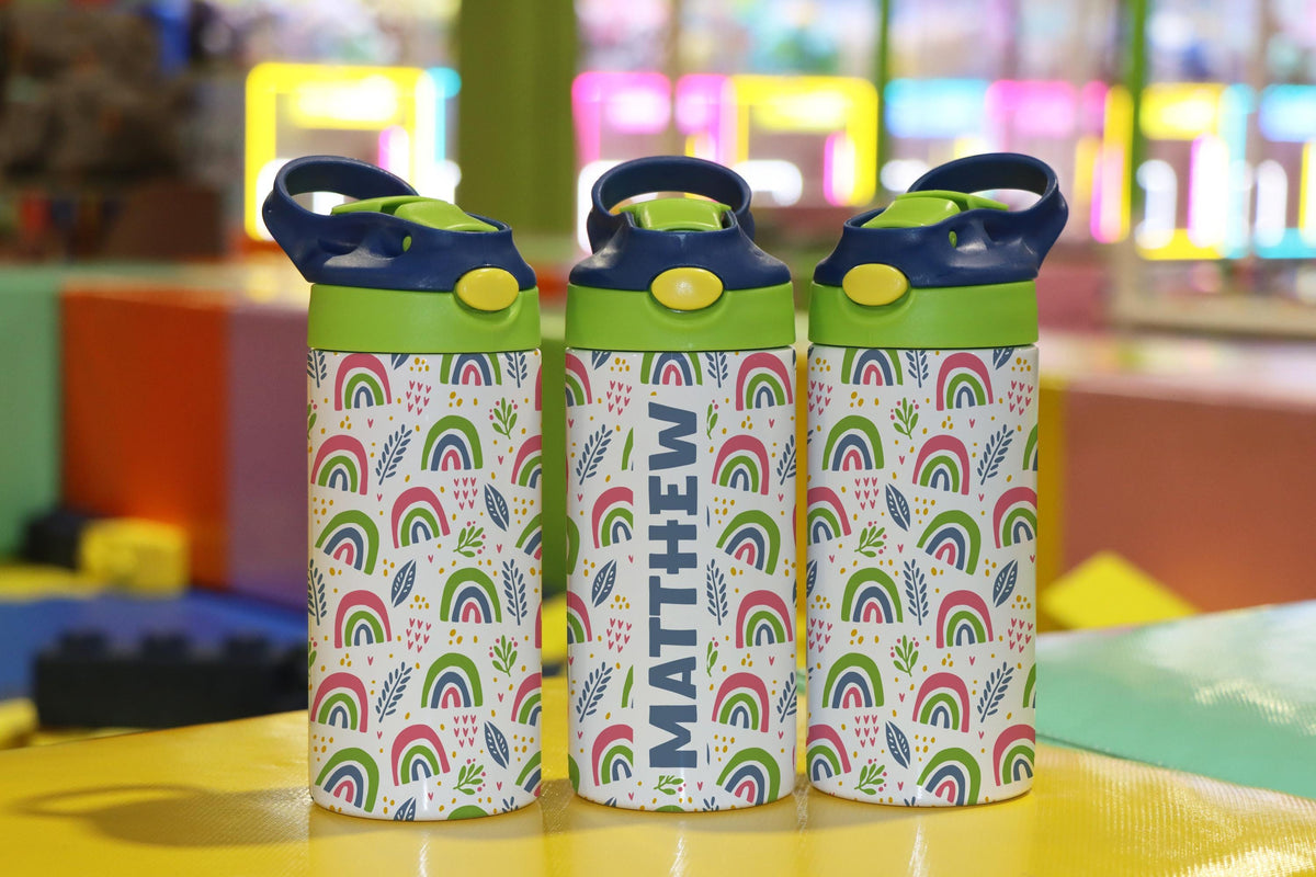 Personalized Rainbow Kids Tumbler, Custom Name, Colorful Hydration Bottle