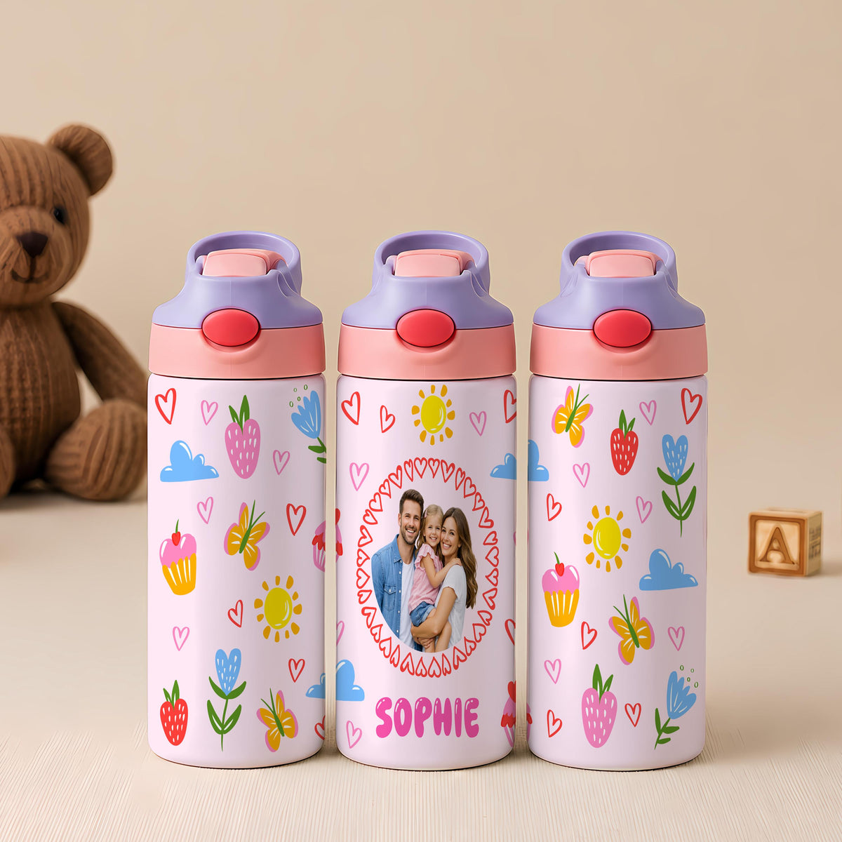 Personalized Kids Photo Tumbler, Custom Picture Cup (Handle)