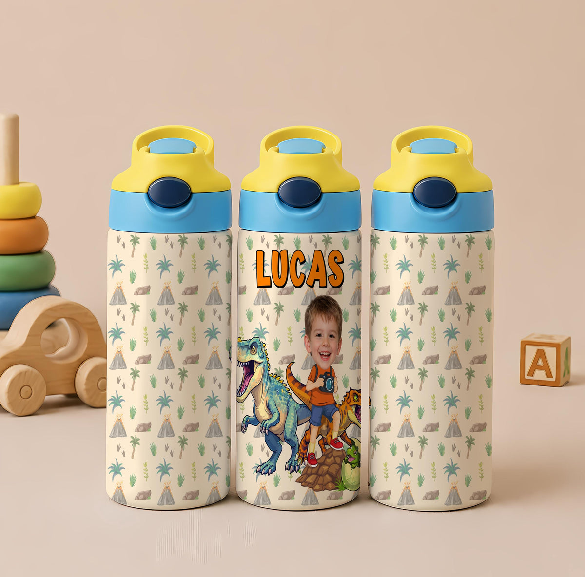 Personalized Dinosaur Photo Tumbler, Kids Adventure Sippy Cup