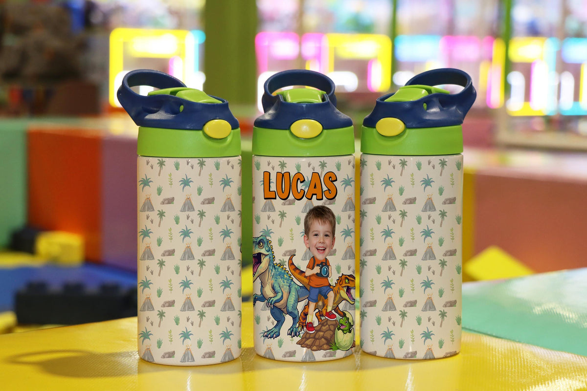 Personalized Dinosaur Photo Tumbler, Kids Adventure Sippy Cup