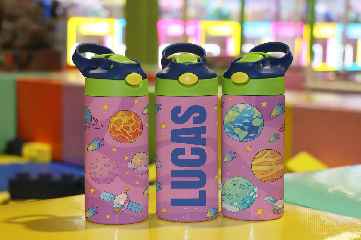 Space and Astronaut Water Bottle For Kids, Custom Car Tumbler, Preschool Drinkware