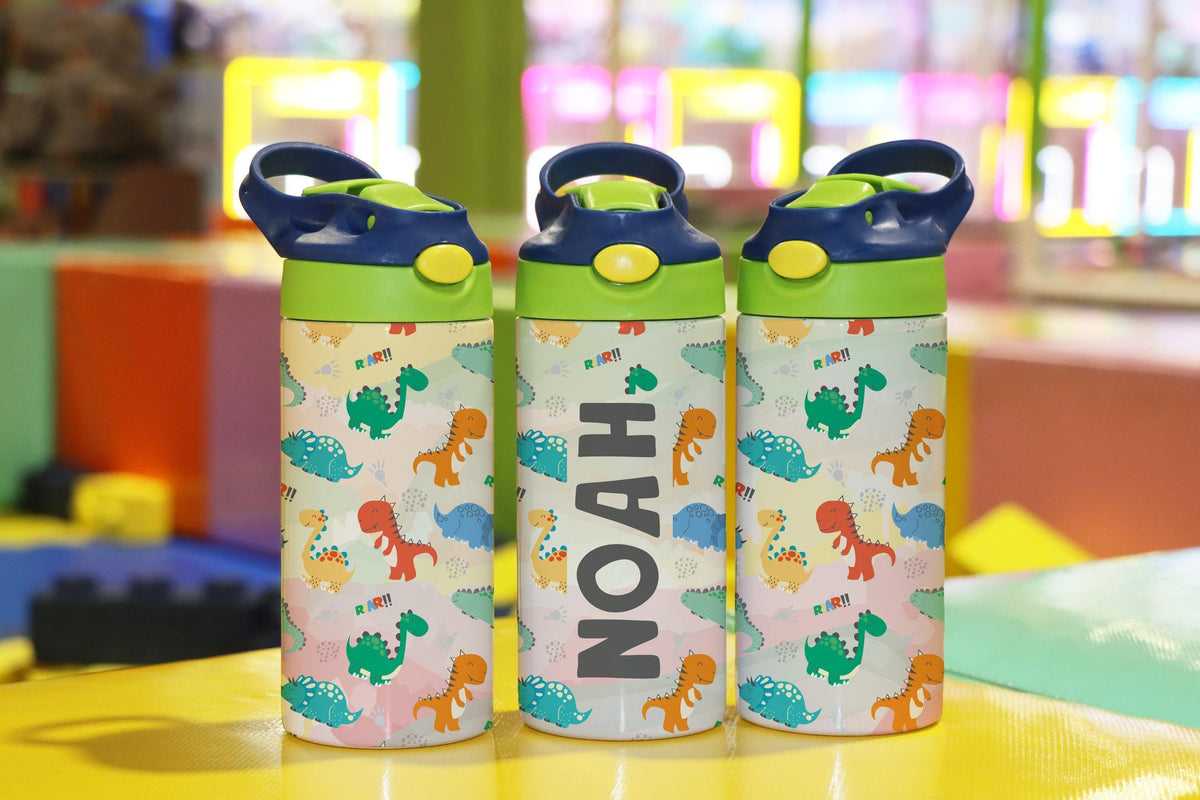 Personalized Kids Water Bottle, Dino Tumbler with Straw, Unicorn & Fairy Cup