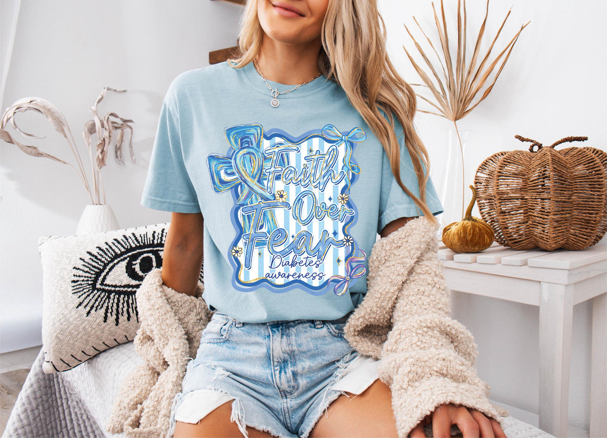 Comfort Colors® Diabetes Awareness Shirt, Faith Diabetes Warrior Tee, Ribbon Insulin Support Tees, Diabetic Fighter T-Shirt