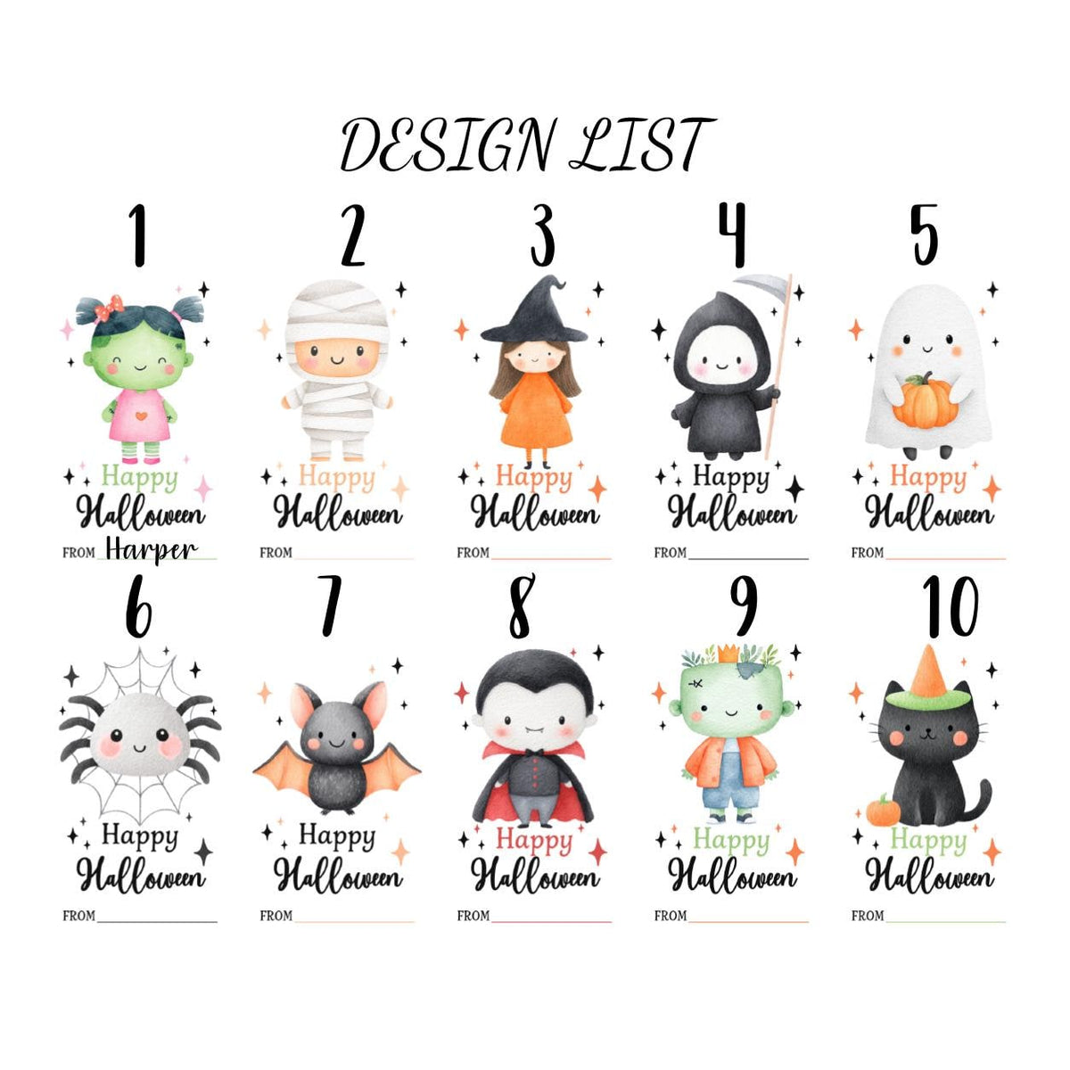 Personalized Halloween Treat Tags, Ghost Pumpkin Favor Labels (Printed)