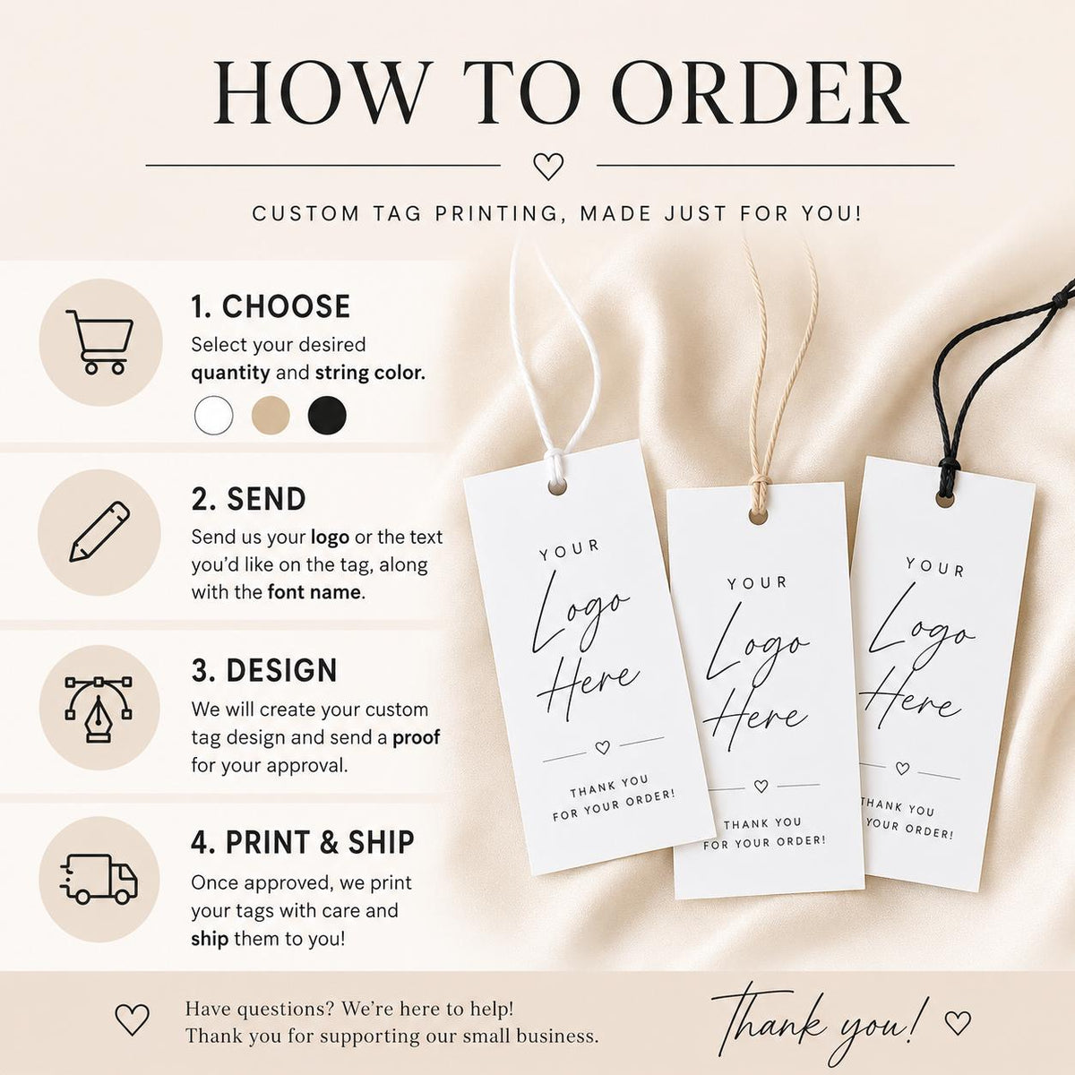 Custom Printed Hang Tags, Brand Labels, Boutique Clothing Tags (String Included)