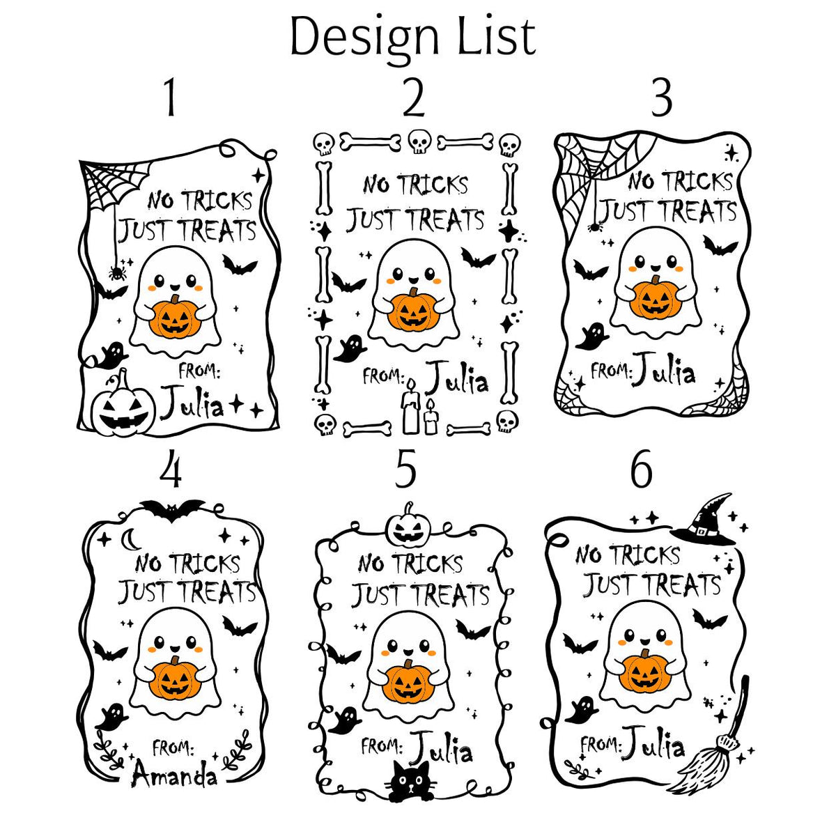 Personalized Halloween Treat Tags, No Tricks Just Treats, Custom Candy Bag Labels (Printed)