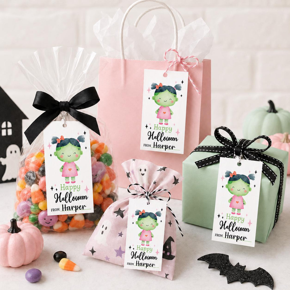 Personalized Halloween Gift Tags, Witch Treat Bag Labels (Printed)