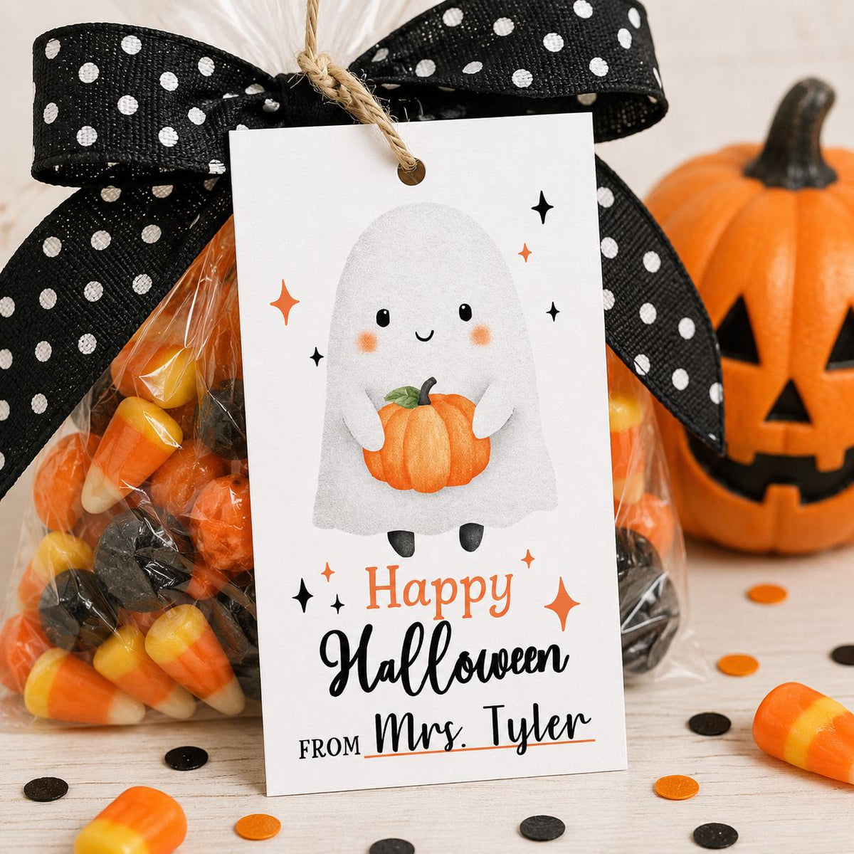 Personalized Halloween Treat Tags, Mummy Design, Classroom Favors (Printed)
