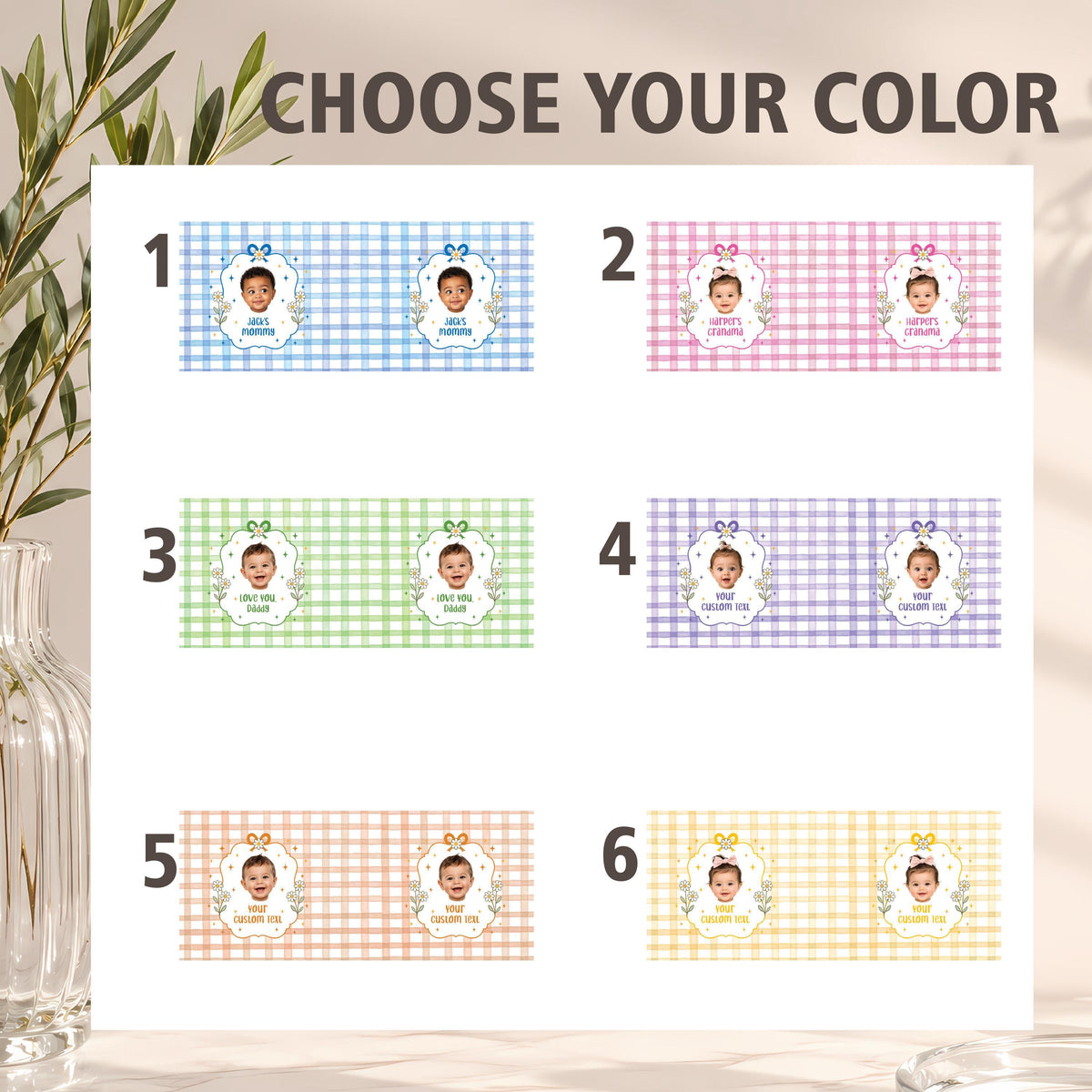 Custom Photo Gingham Coffee Mug, Personalized Baby Picture Gift for Mom Grandma