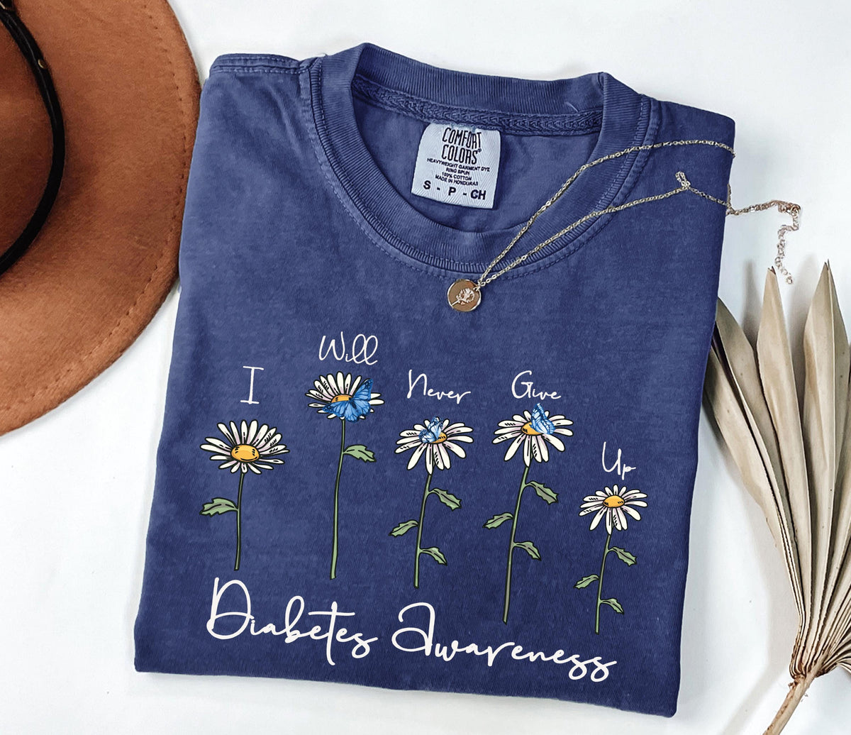 Comfort Colors® Floral Diabetes Awareness Shirt, Diabetes Warrior T-Shirt, Diabetic Gift Tees