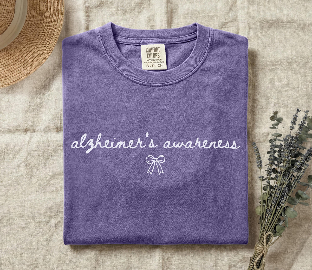 Comfort Colors® Coquette Bow Alzheimer Awareness Shirt, Alzheimer Support Tee, Dementia Fighter Gift
