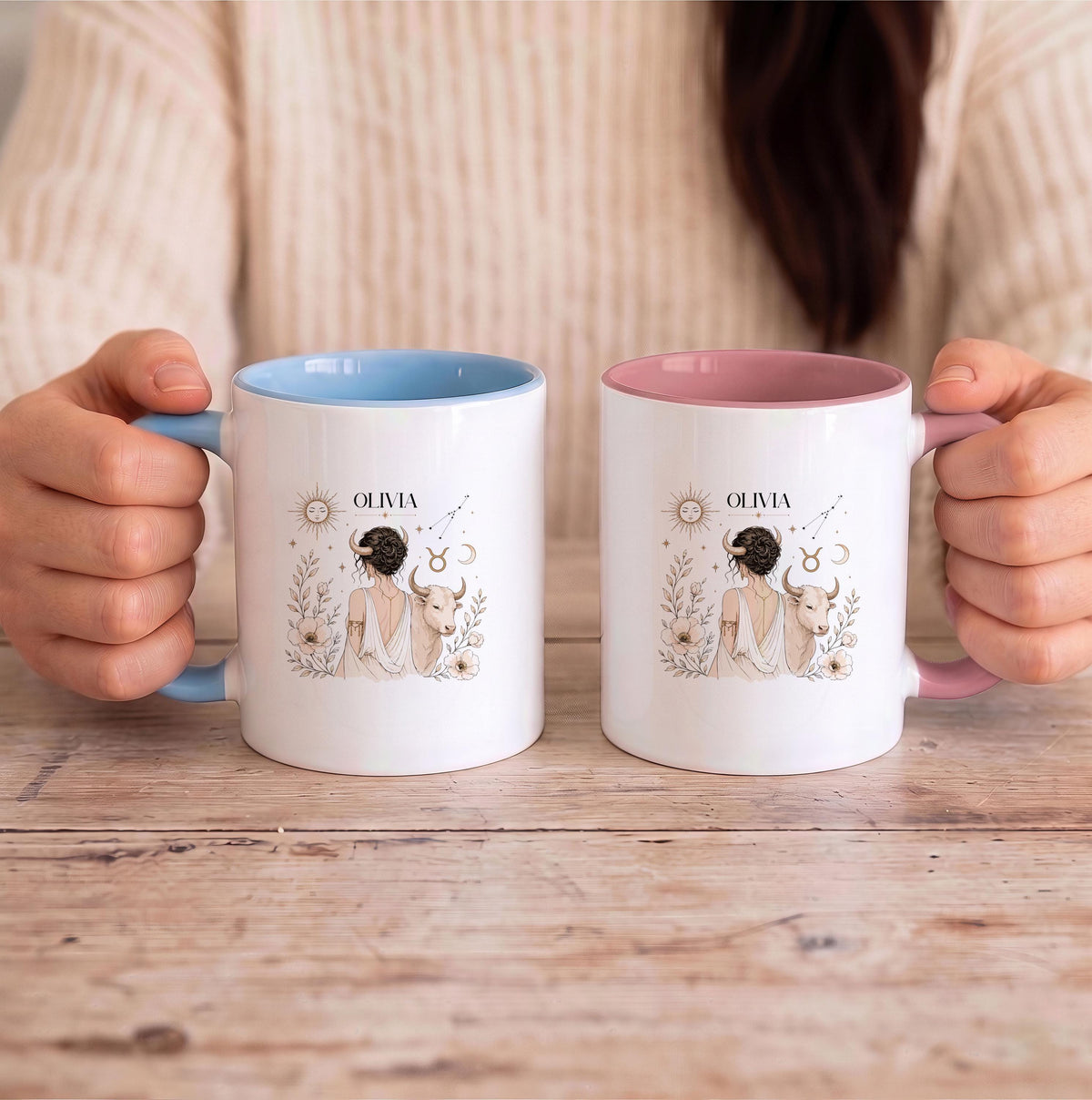Personalized Zodiac Ceramic Mug, Custom Name Astrology Goddess Cup (11oz/15oz)