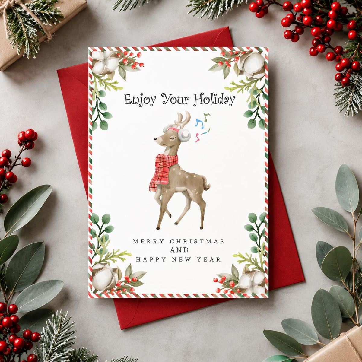 Watercolor Christmas Greeting Cards, Festive Holiday Designs (5"x7")