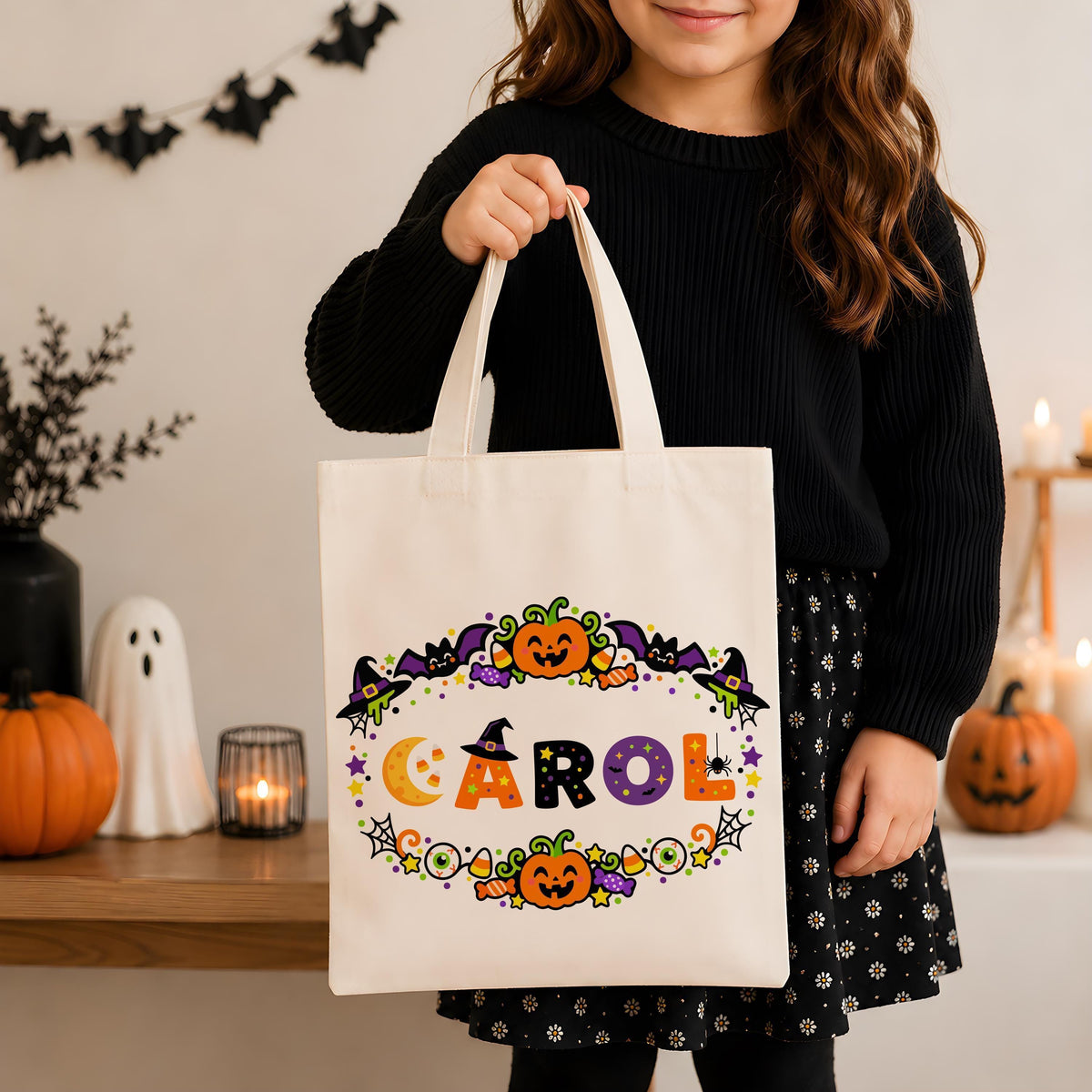 Personalized Halloween Name Canvas Tote Bag