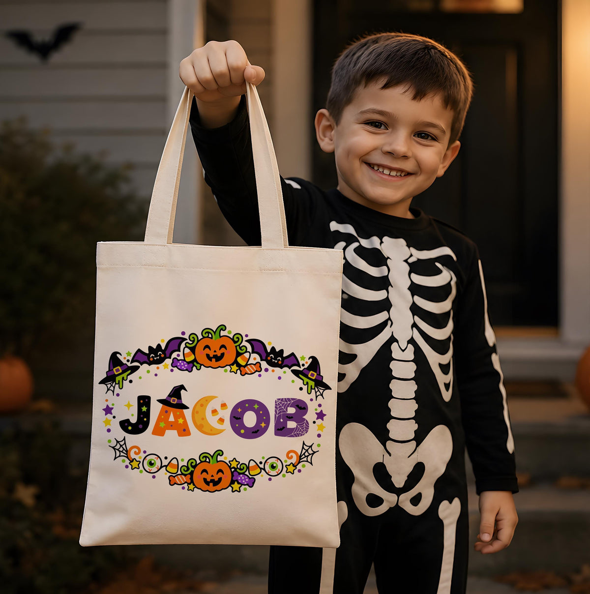 Personalized Halloween Name Canvas Tote Bag
