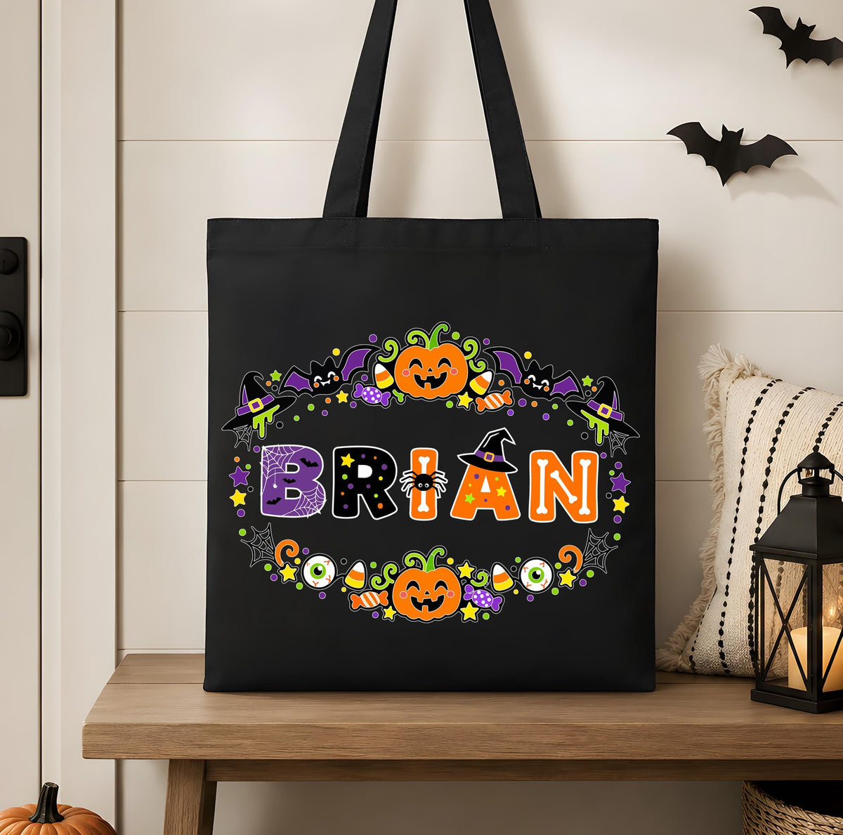 Personalized Halloween Name Canvas Tote Bag