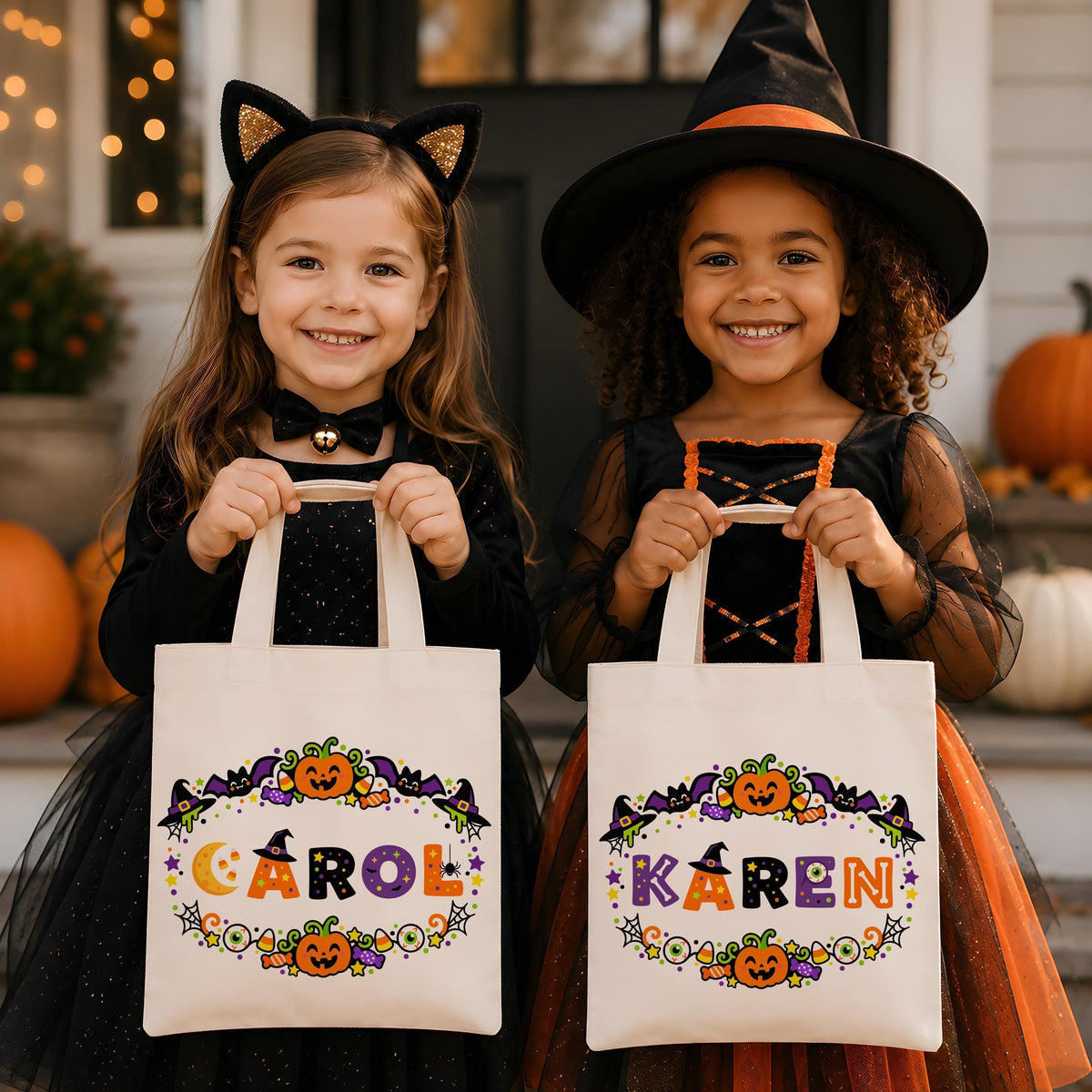 Personalized Halloween Name Canvas Tote Bag