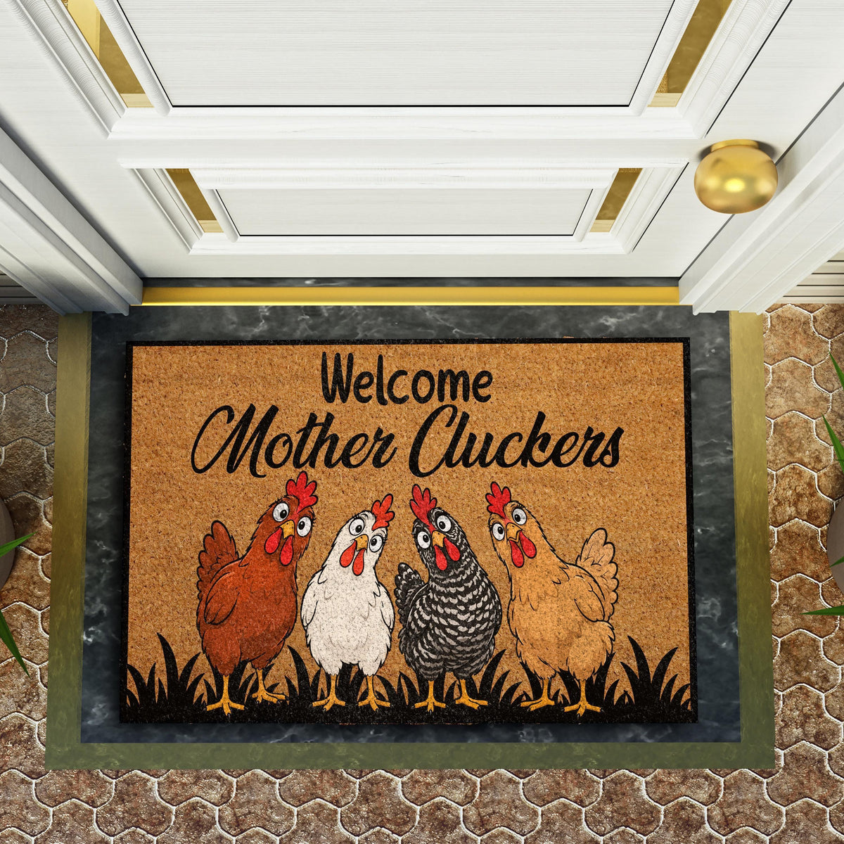Welcome Mother Cluckers Chicken Coir Doormat