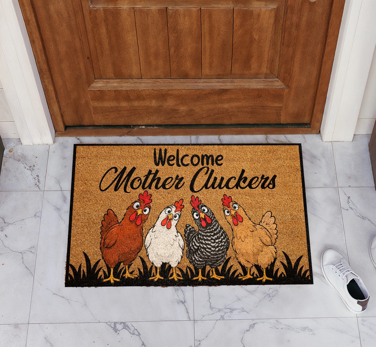 Welcome Mother Cluckers Chicken Coir Doormat