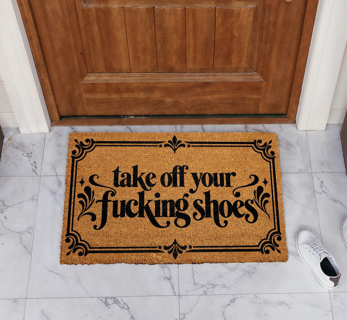 Funny Take Off Your Shoes Doormat, Rude Entryway Welcome Mat, Sarcastic Front Porch Decoration, Novelty Quote Housewarming Gift Idea