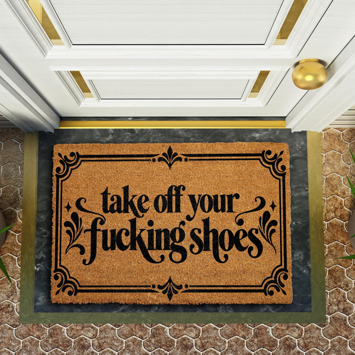Funny Take Off Your Shoes Doormat, Rude Entryway Welcome Mat, Sarcastic Front Porch Decoration, Novelty Quote Housewarming Gift Idea