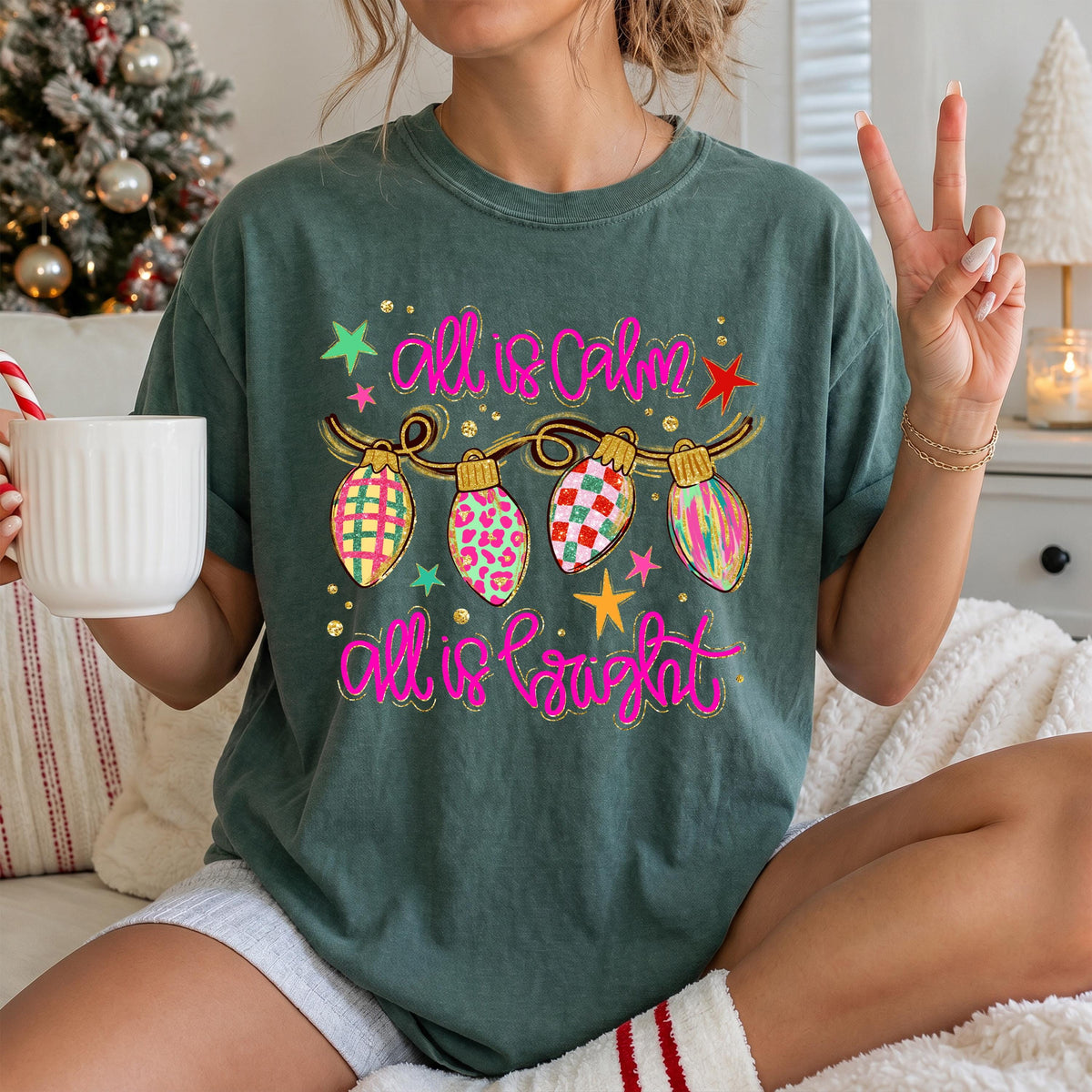 Christmas Lights Comfort Colors® Long Sleeve, Merry Christmas Shirt, Preppy Holiday Women Gift Tee
