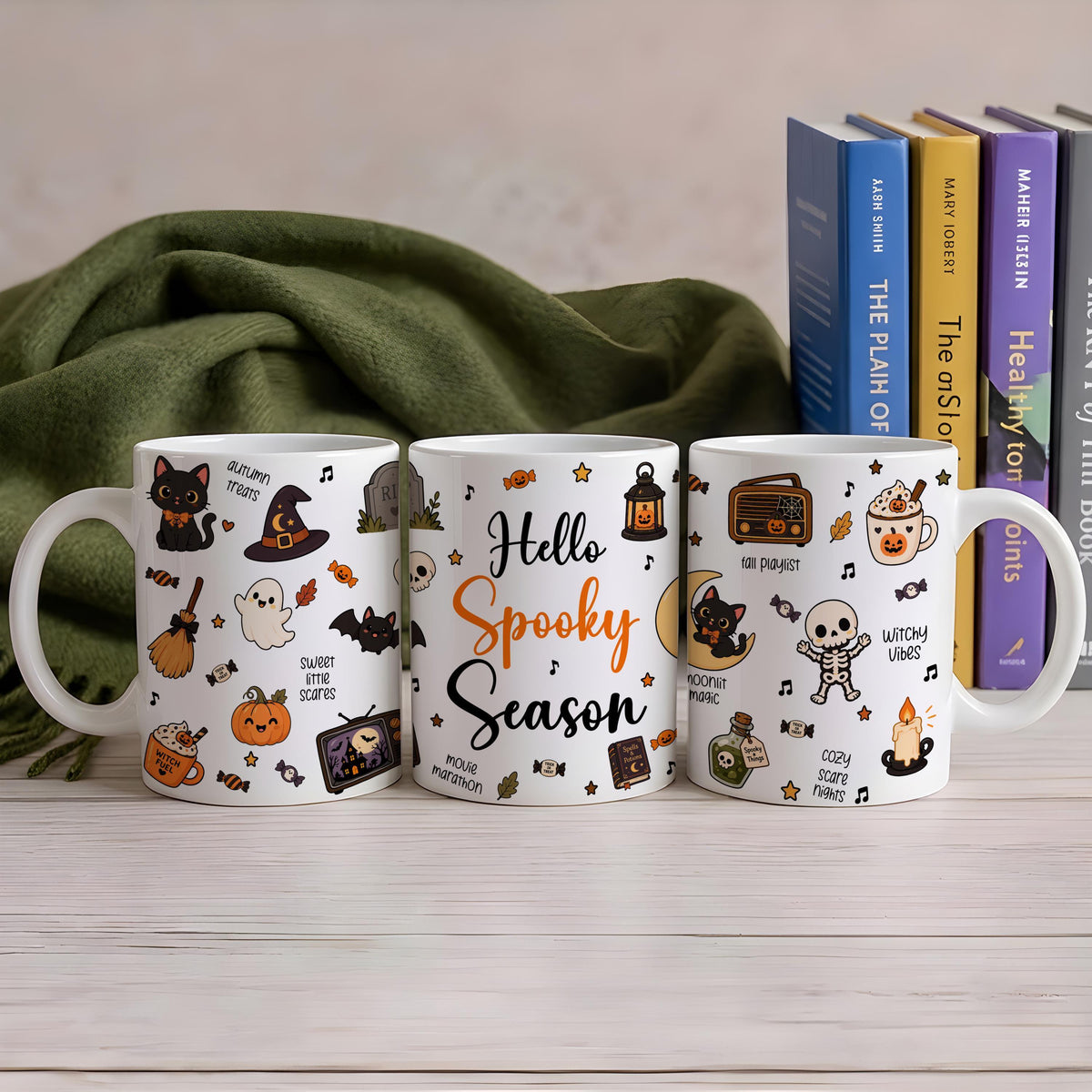 Personalized Bookish Ghost Halloween Ceramic Mug