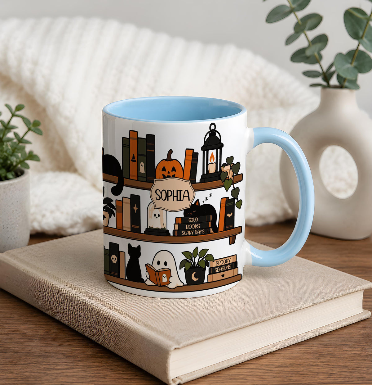 Personalized Bookish Ghost Halloween Ceramic Mug