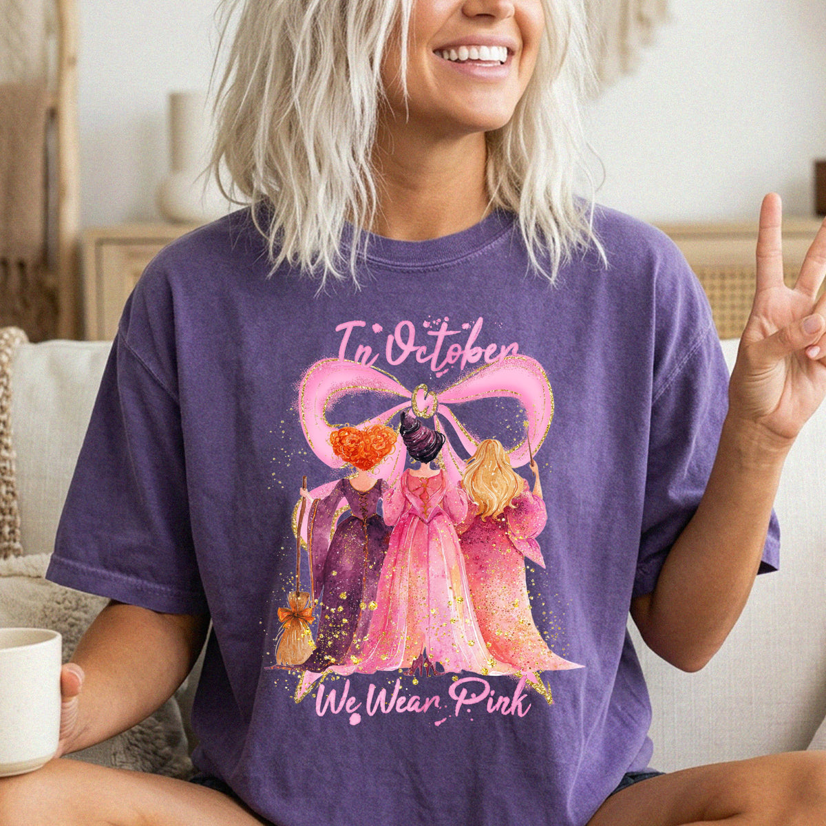 Halloween Witch Breast Cancer Comfort Colors® Shirt, In October We Wear Pink Tee, Breast Cancer Awareness T-shirt