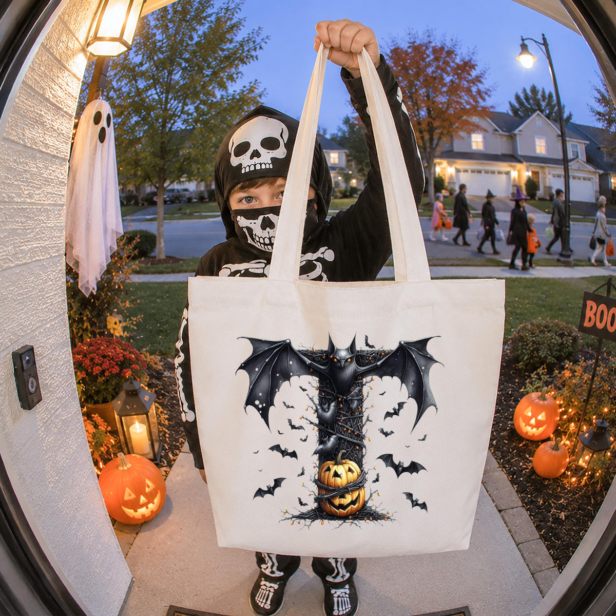 Custom Halloween Tote Bag, Spooky Season Monogram Kids Bag, Trick or Treat Gift Tote