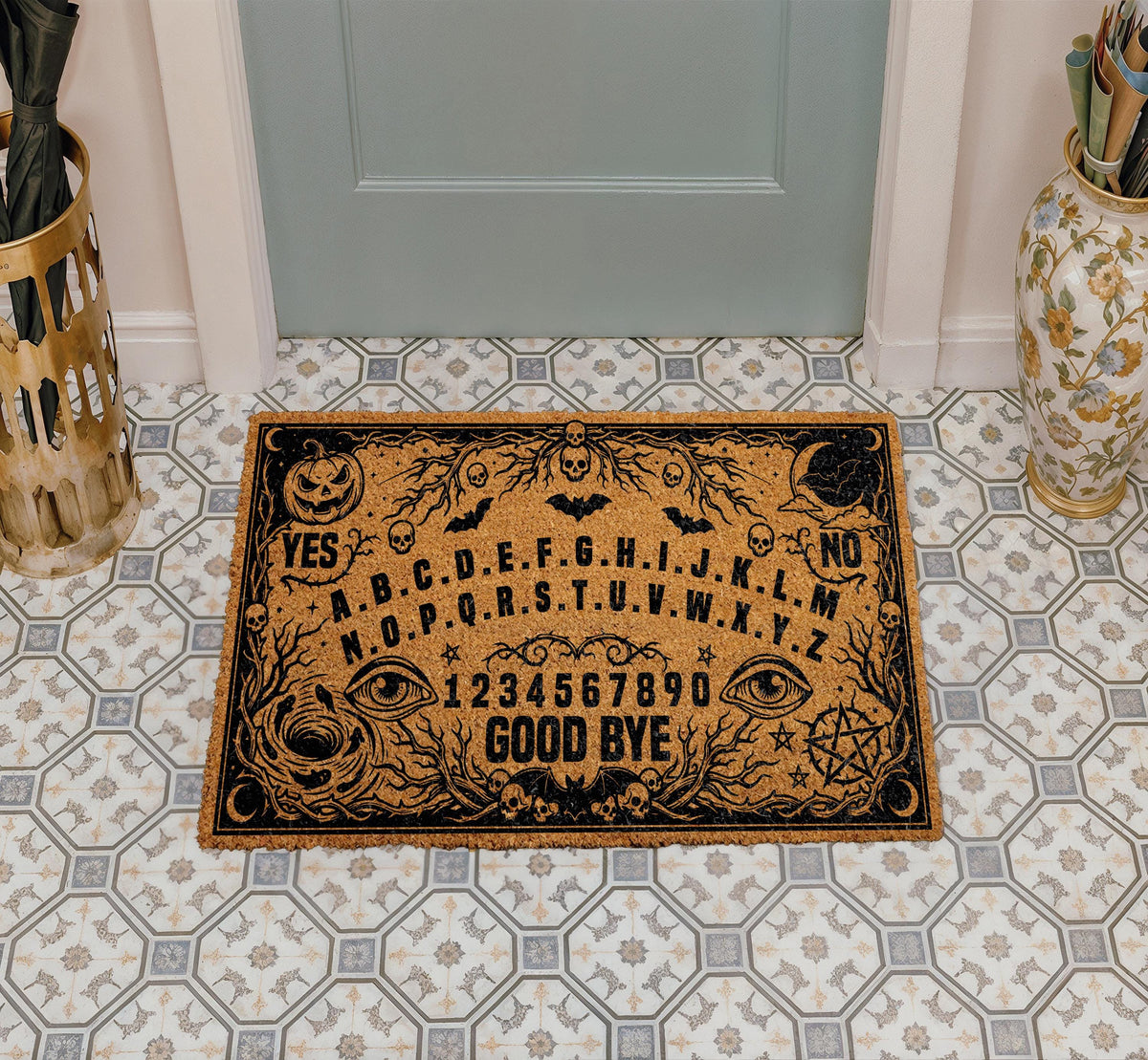 Halloween Ouija Board Doormat, Spooky Coir Entryway Mat, Witchy Front Door Decor