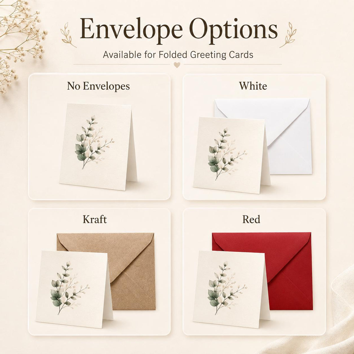 Custom Photo Greeting Cards, 5x7 or 5.25" Square, Personalized Design (Envelopes Included)