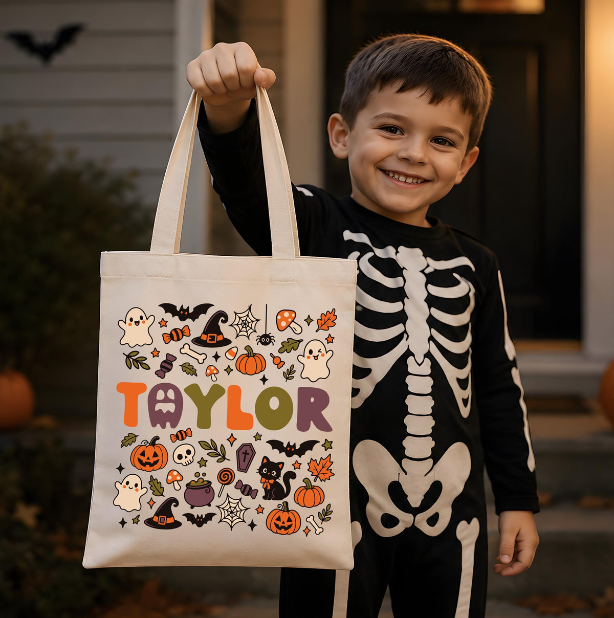 Personalized Halloween Tote Bag, Custom Spooky Bag, Ghost Pumpkin Shopping Bag