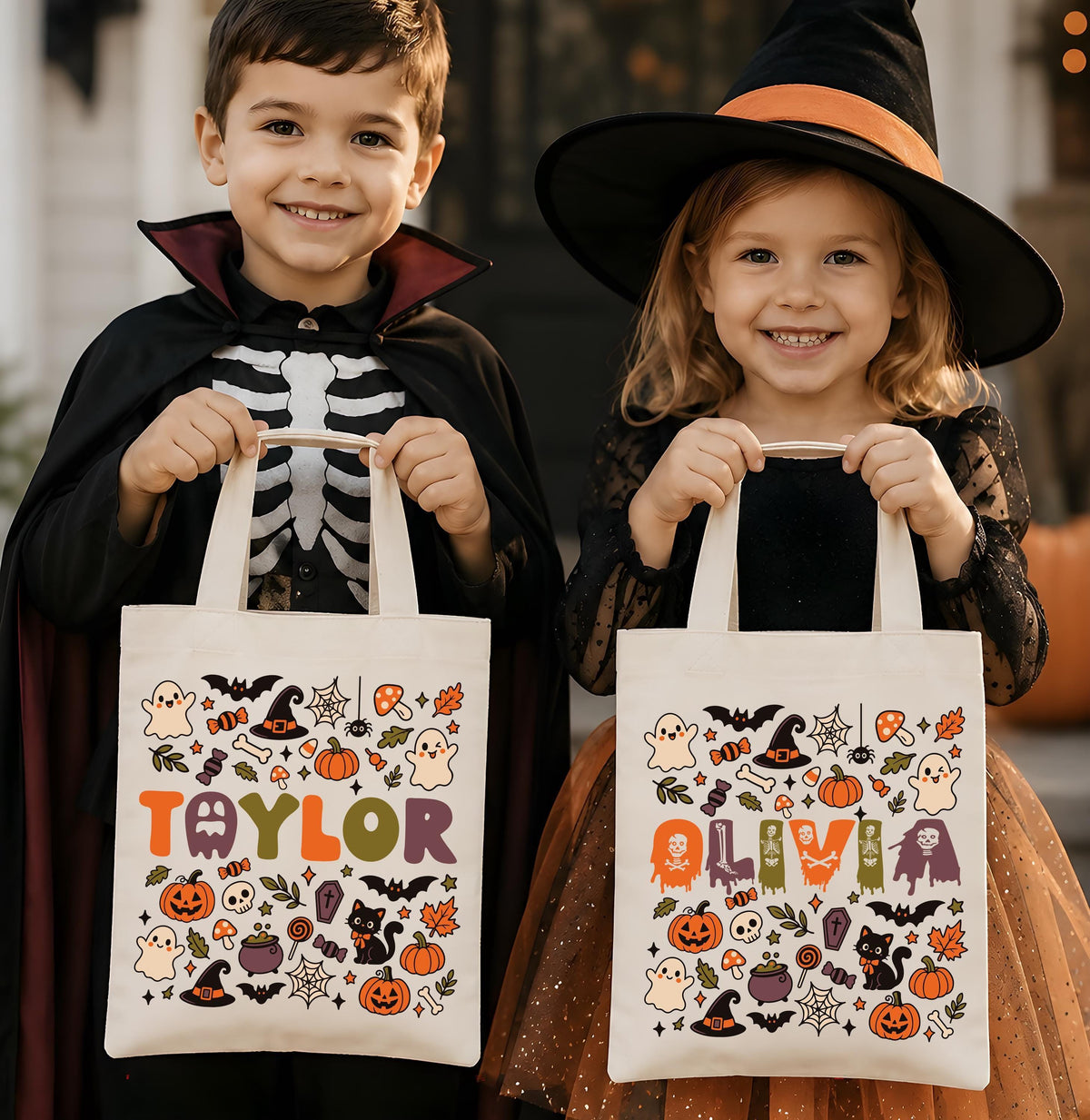 Personalized Halloween Tote Bag, Custom Spooky Bag, Ghost Pumpkin Shopping Bag