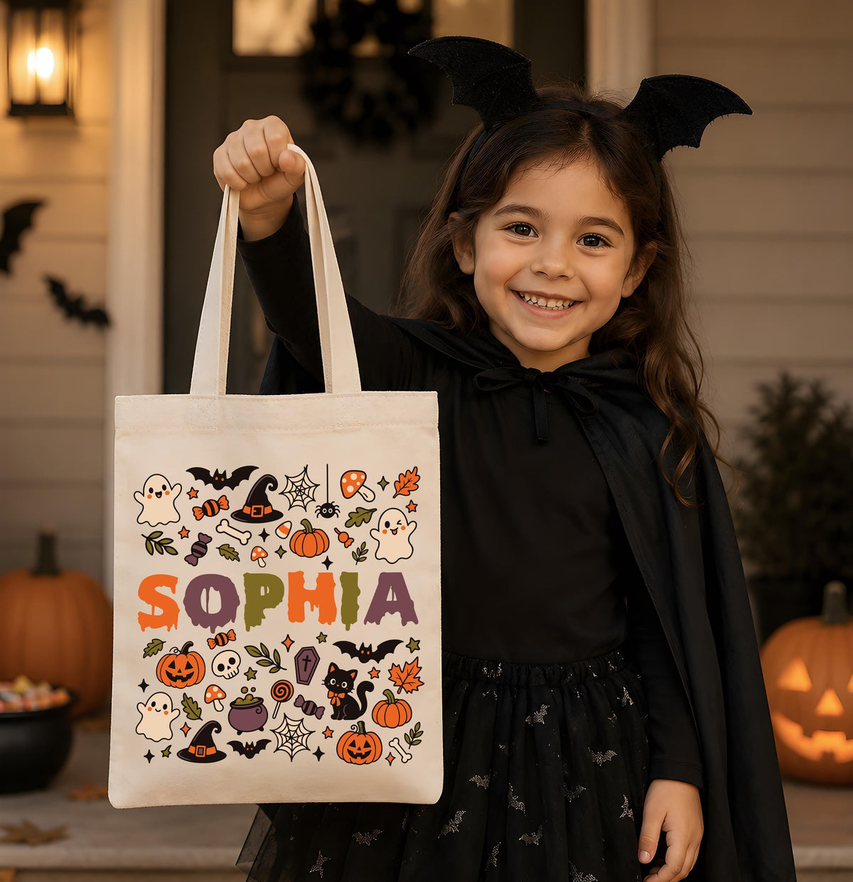 Personalized Halloween Tote Bag, Custom Spooky Bag, Ghost Pumpkin Shopping Bag