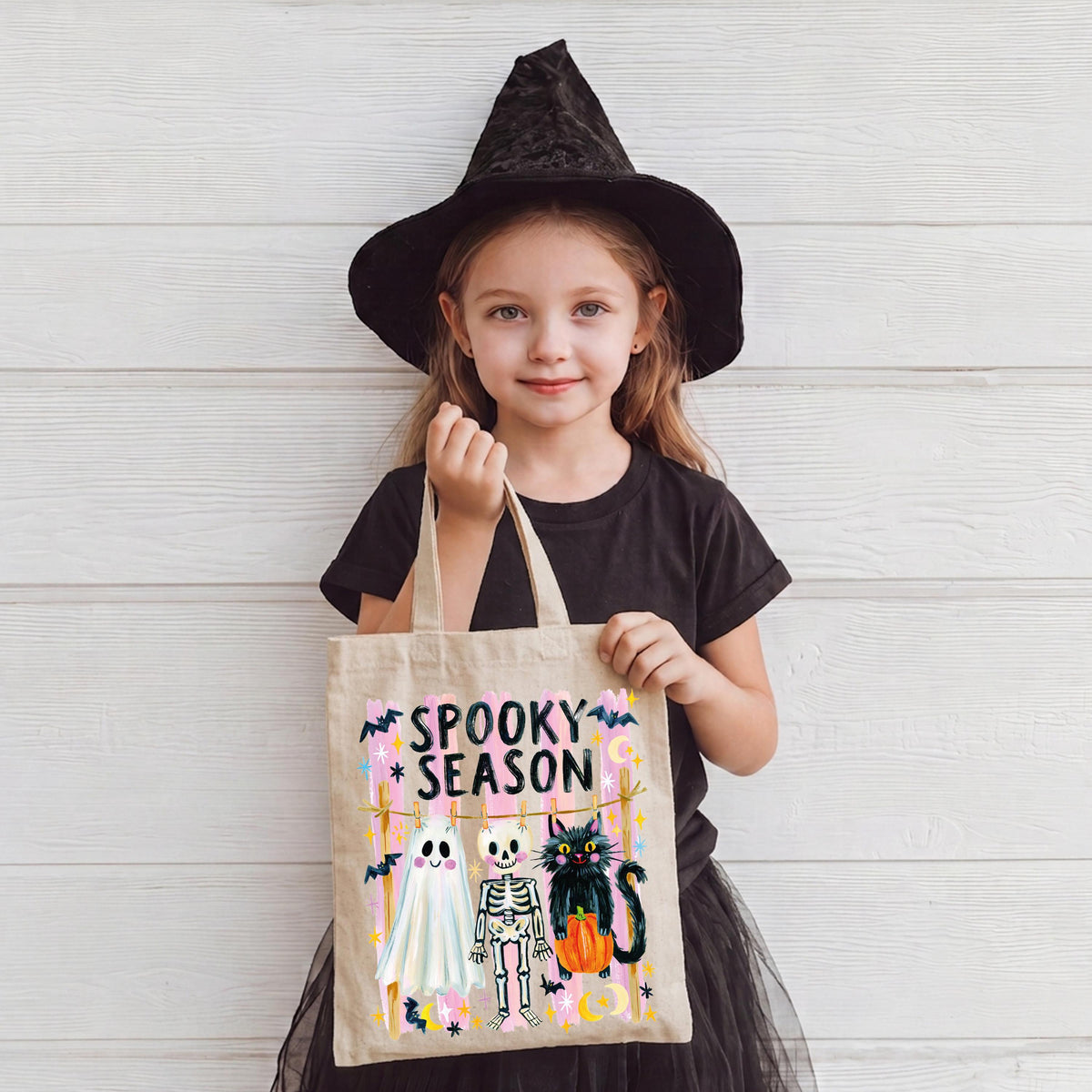 Spooky Season Ghost Tote Bag, Halloween Kids Tote, Trick or Treat Candy Bags