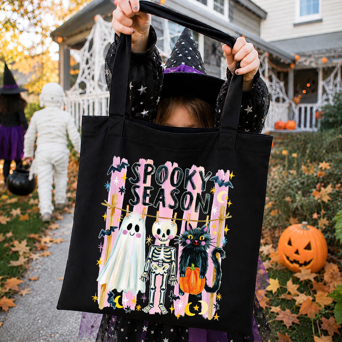 Spooky Season Ghost Tote Bag, Halloween Kids Tote, Trick or Treat Candy Bags