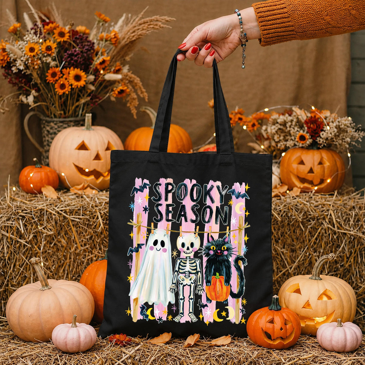 Spooky Season Ghost Tote Bag, Halloween Kids Tote, Trick or Treat Candy Bags