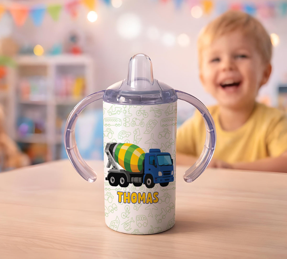 Personalized Toddler Tumbler, Fire Truck, Tractor, Police Car (12oz)