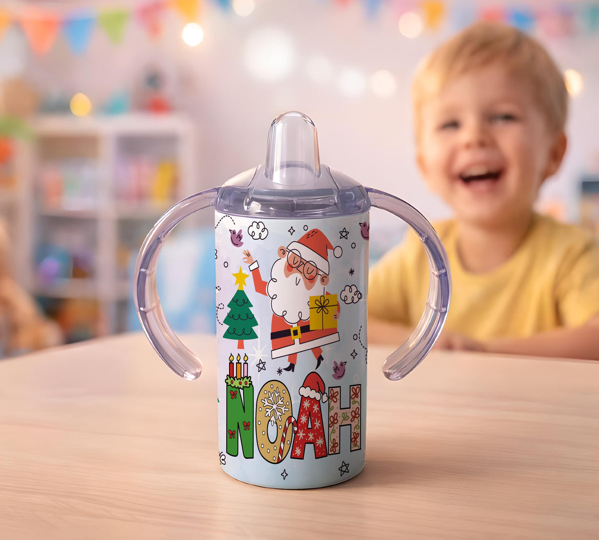 Personalized Santa Toddler Tumbler, Custom Name Christmas Cup (12oz)