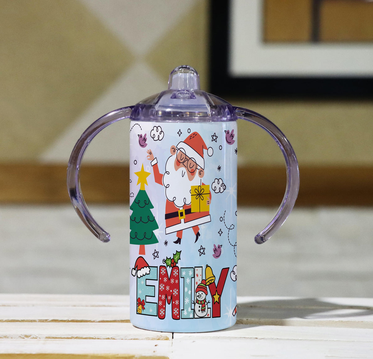 Personalized Santa Toddler Tumbler, Custom Name Christmas Cup (12oz)