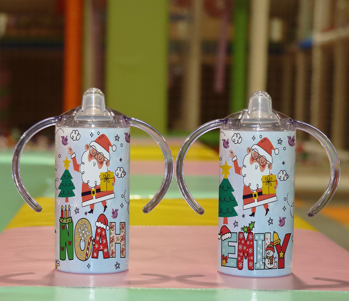 Personalized Santa Toddler Tumbler, Custom Name Christmas Cup (12oz)