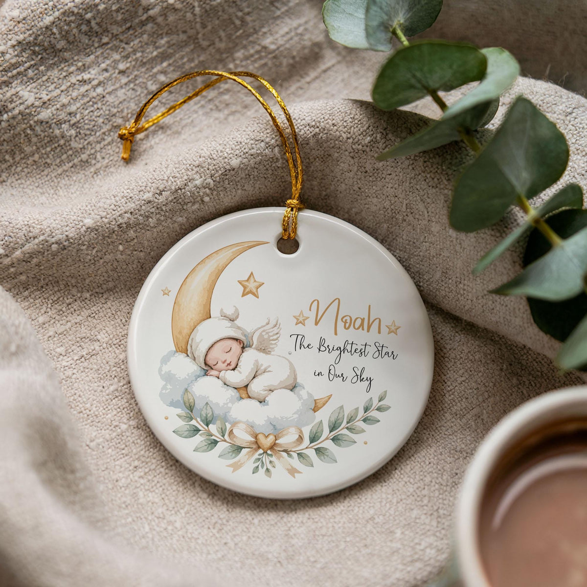 Personalized Baby Memorial Ornament, Ceramic Keepsake, Angel Baby Keepsake (2.75-inch)