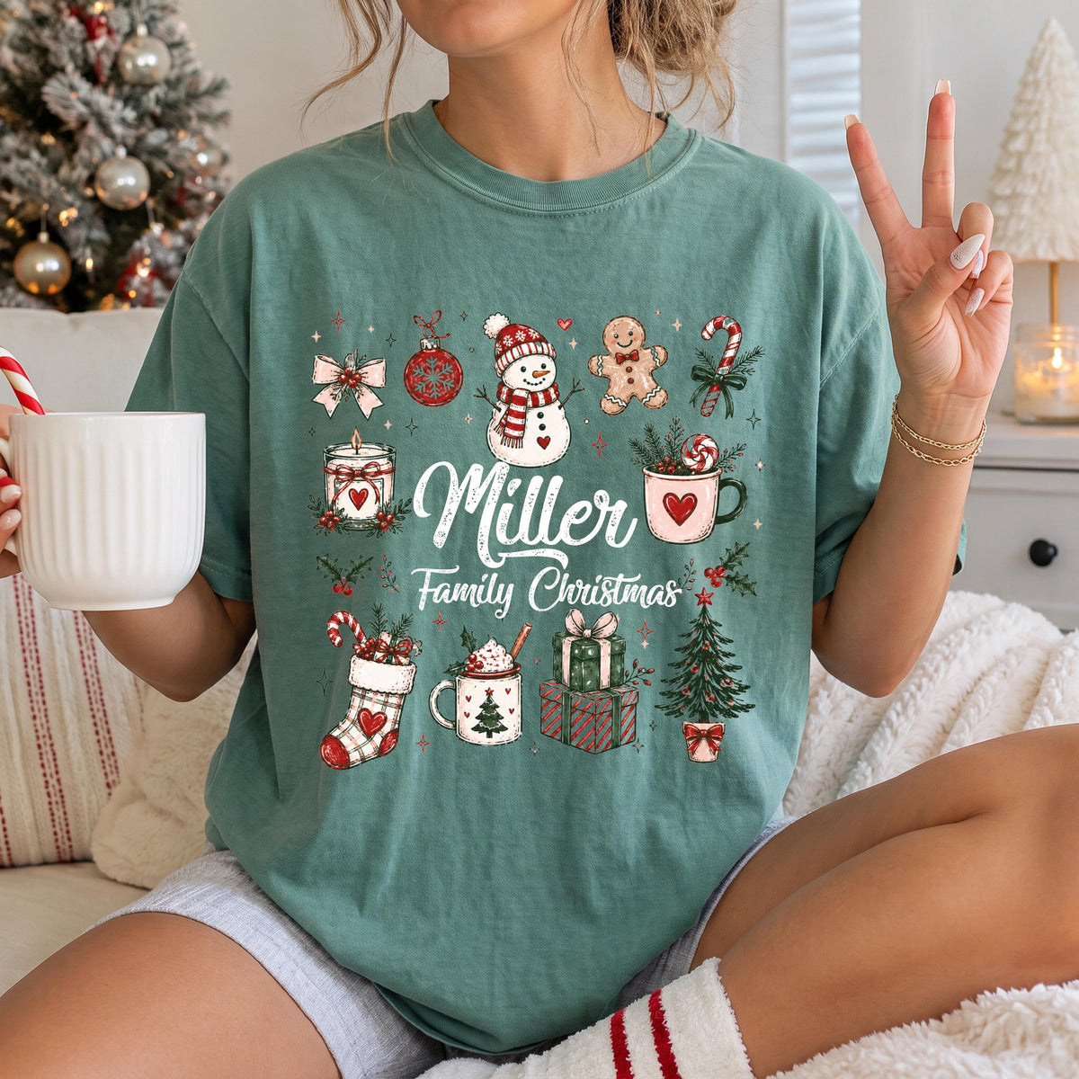 Personalized Name Christmas Comfort Colors® Shirt, Xmas Family Matching Tee, Holiday Family Reunion Gift