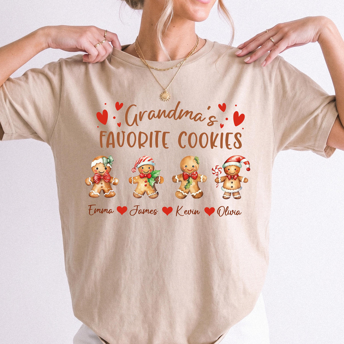 Grandma's Favorite Cookies Sweatshirt, Custom Grandma Christmas Tee, Xmas Shirt with Grandkids Names