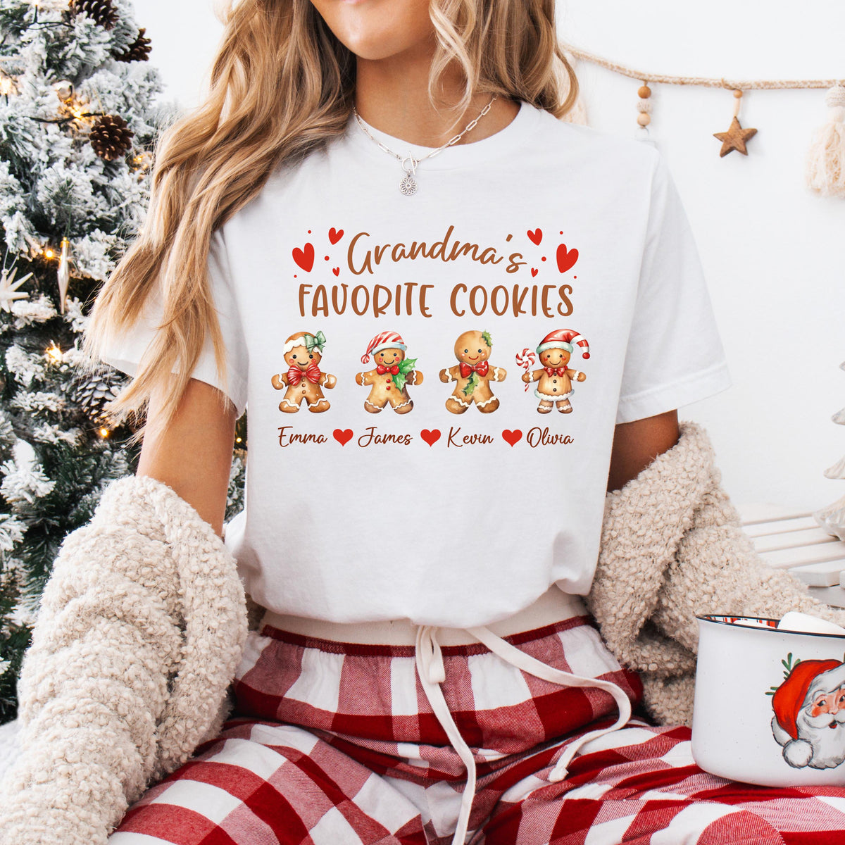 Grandma's Favorite Cookies Sweatshirt, Custom Grandma Christmas Tee, Xmas Shirt with Grandkids Names