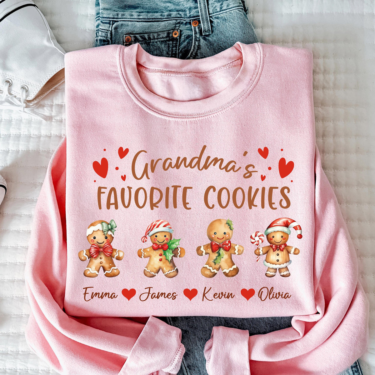 Grandma's Favorite Cookies Sweatshirt, Custom Grandma Christmas Tee, Xmas Shirt with Grandkids Names