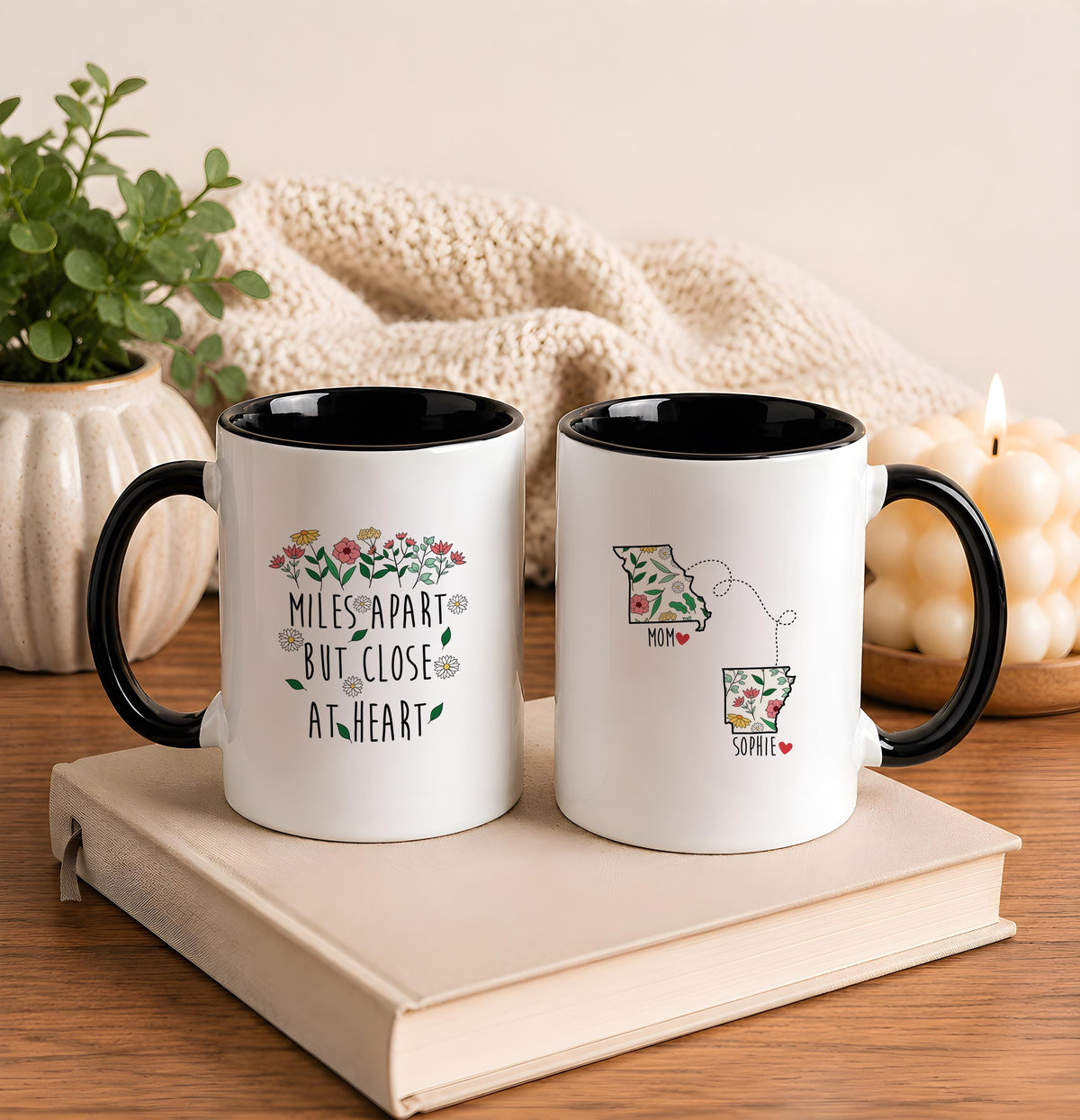 Long Distance Best Friend Mug, Miles Apart But Close At Heart Custom State Coffee Cup