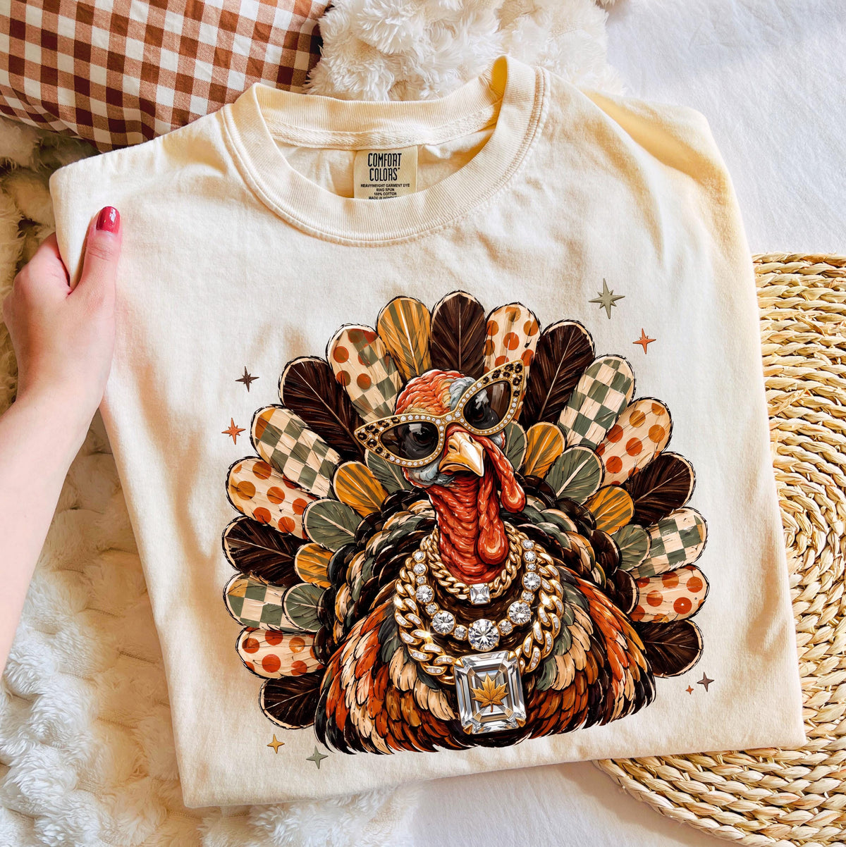 Glam Turkey Comfort Colors® T-Shirt, Turkey with Leopard Glasses Shirt, Thanksgiving Gift Tee